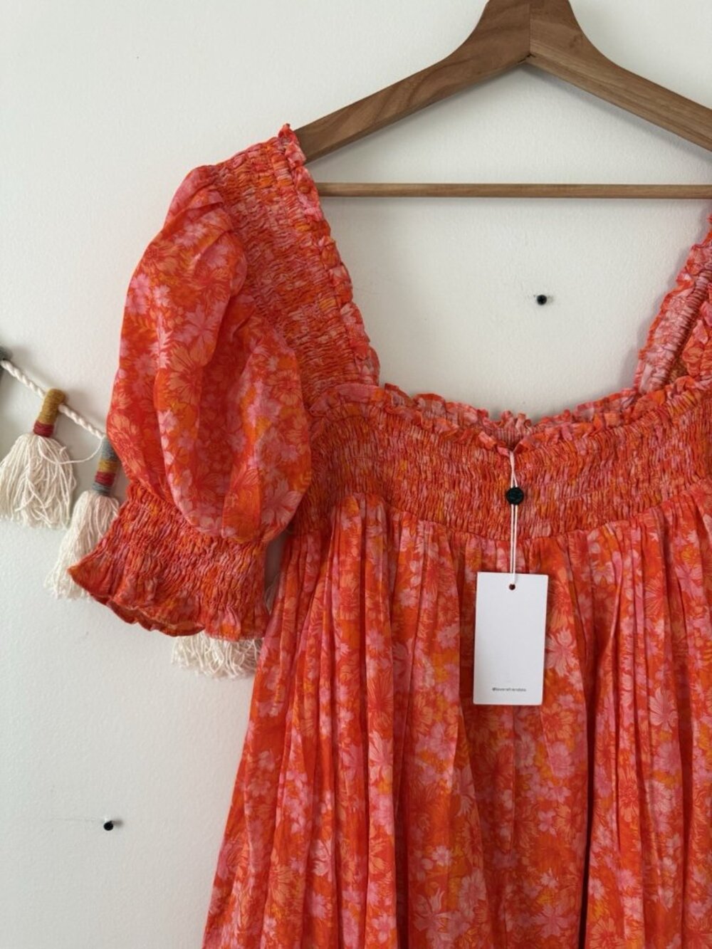 Lovers + Friends Reston Mitzy Ditsy Floral Smocked Mini Dress Orange Feminine M - Picture 7 of 11